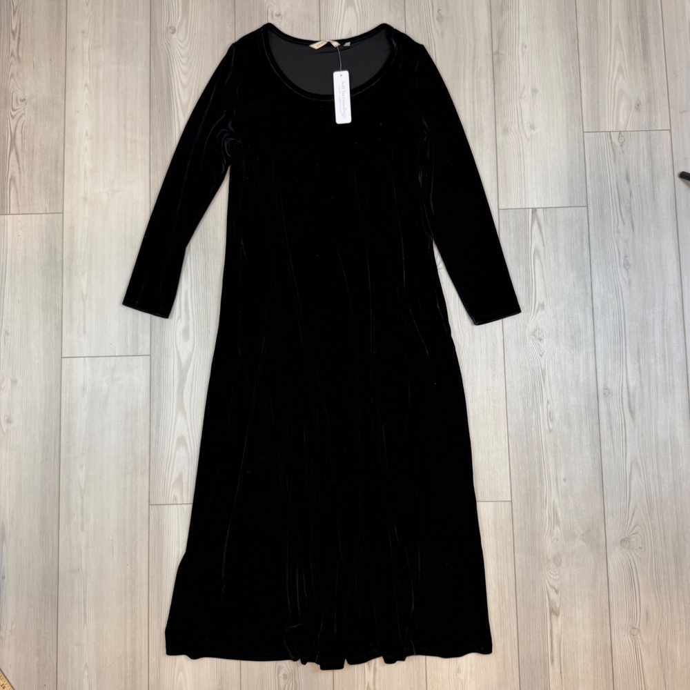 Soft Surroundings Santiago Black Stretch Velvet Dress Long Sleeve L NWT $110
